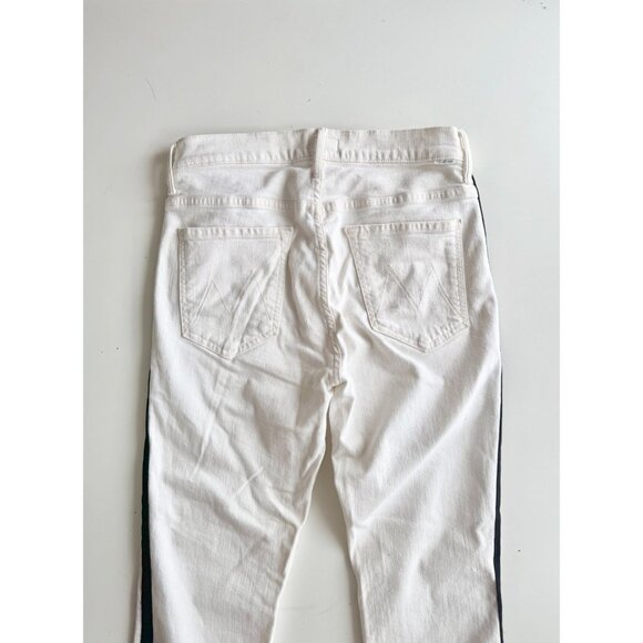 MOTHER The Insider Crop Step Fray White Striped Side Bootcut Jeans, Size 30 - Picture 9 of 16